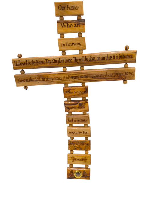 Cross Our Father English Wall 16 inch Olive Wood Made Holy Land Home Jerusalem