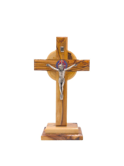 Standing Cross Saint St Benedict 8.6" Olive Wood Holy Land Hand Made Christian