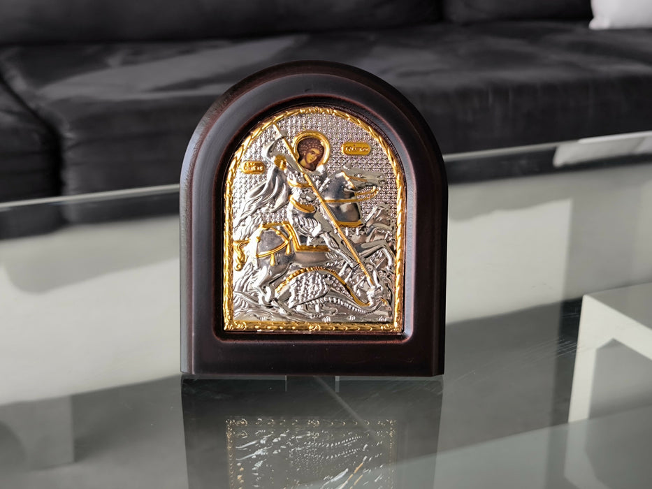 Saint George Icon 4.33" Silver 950° Religious Wood Handicraft Christianity