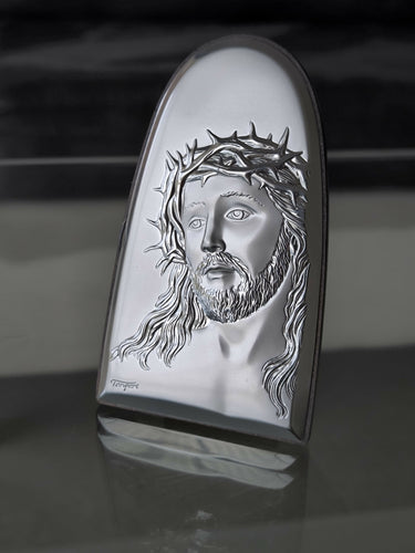 Jesus Christ Icon 4.72" Silver Religious Wood Handicraft Christianity Catholic