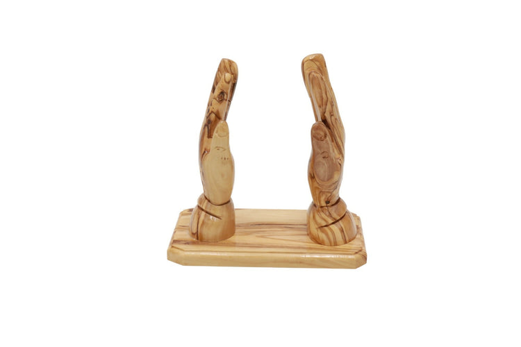 Praying Hand Holding Bible Stand Olive Wood Bethlehem HolyLand Handmade Religion