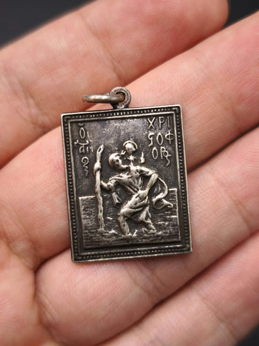 Vintage 925 Sterling Silver Virgin Mary & St Christopher Icon Pendant Plaque 7g