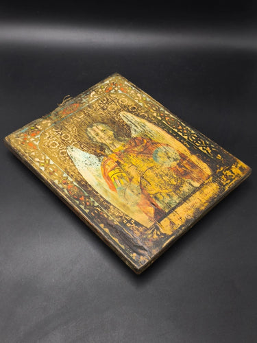 ANTIQUE 1904 ANGEL ICON HAND PAINTED WOOD PANEL ORTHODOX RELIGIOUS ART Michael