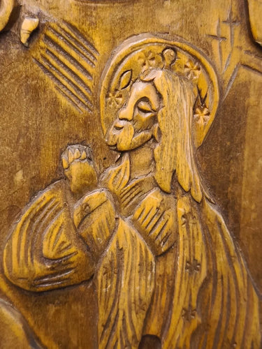 Vintage Carved Wood Jesus Praying Relief Wall Plaque Greek Icon Signed 11" Art