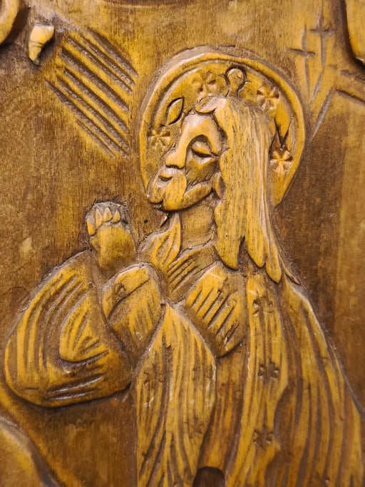 Vintage Carved Wood Jesus Praying Relief Wall Plaque Greek Icon Signed 11" Art