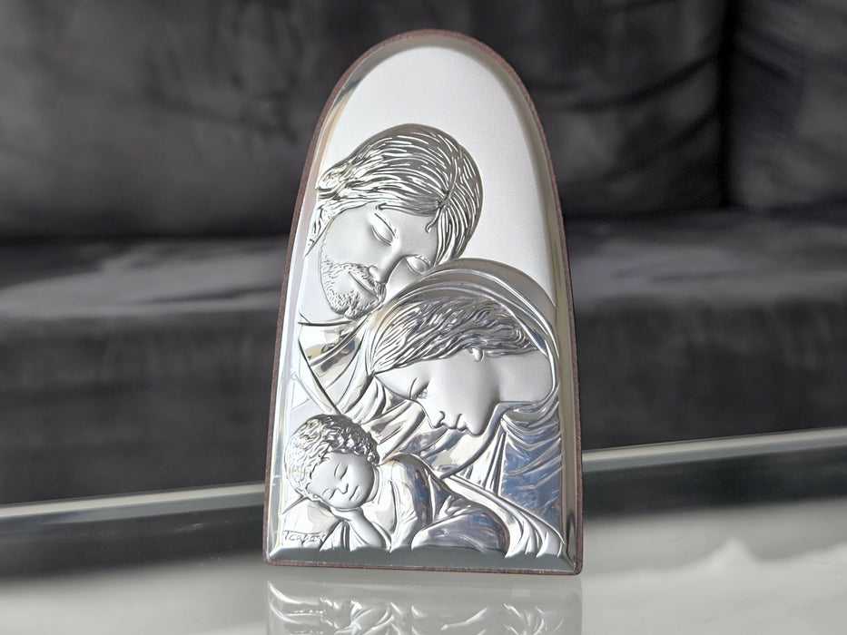 The Holy Family Icon 4.72"Silver Religious Wood Handicraft Christianity Catholic