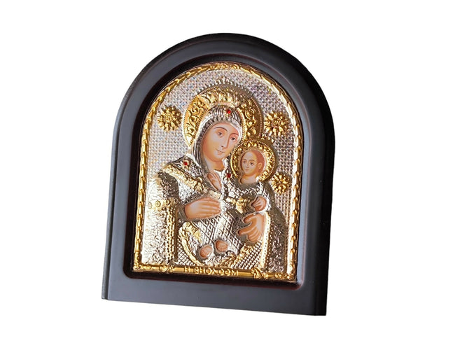 Icon Virgin Mary Bethlehem 7.48 "Jesus Silver 950° Byzantine Wood Handicraft