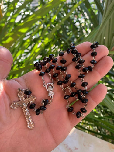 Rosary Vintage crystal black/purple beads Crucifix Catholic Italian †