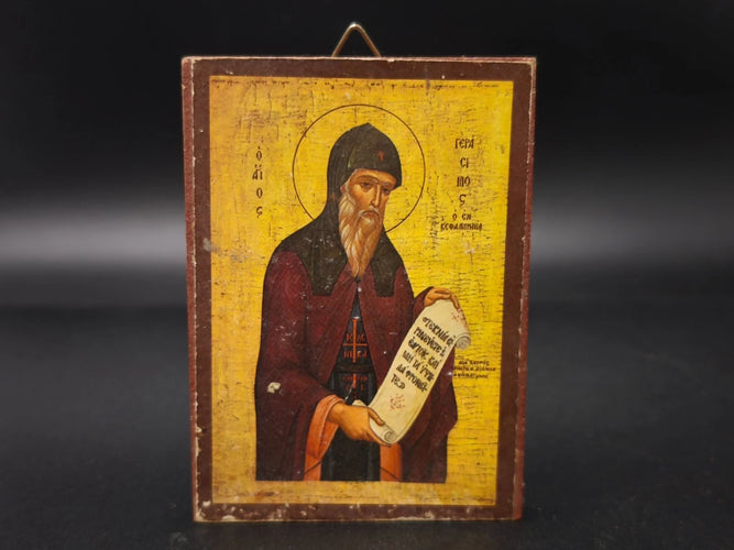 Vintage Greek Orthodox Wooden Icon Saint Gerasimos of Kefalonia Wall Art 10x7cm