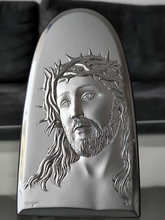 Jesus Christ Icon 7.87" Silver Religious Wood Handicraft Christianity Catholic