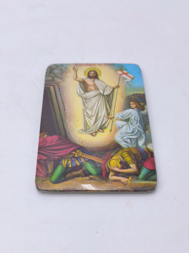Vintage Greek Orthodox Resurrection of Christ Metal Icon Pendant Plaque – Small Religious Hanging Art Wall Pocket Iconography 3.38x2.2 in