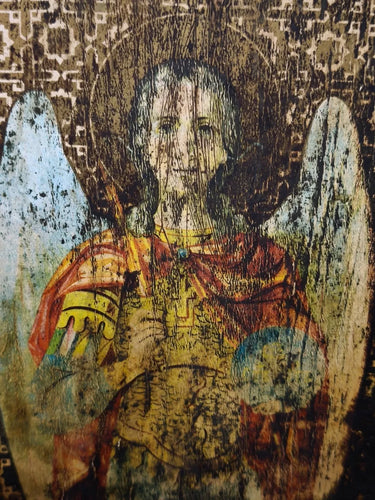ANTIQUE 1904 ANGEL ICON HAND PAINTED WOOD PANEL ORTHODOX RELIGIOUS ART Michael