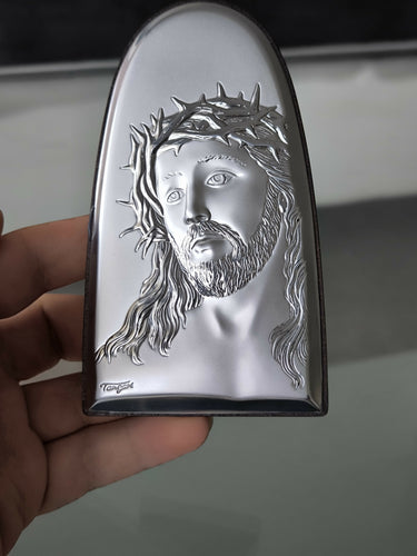 Jesus Christ Icon 4.72" Silver Religious Wood Handicraft Christianity Catholic