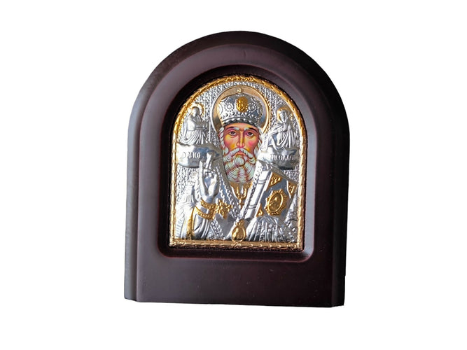 Saint Nicholas Icon 5.51" Silver 950° Religious Wood Handicraft Christianity