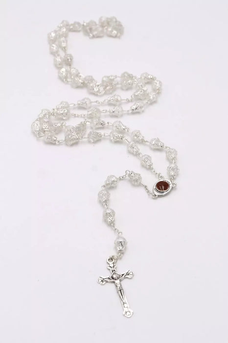 Rosary Jerusalem White silver Necklace in box Holy Land Religion Christianity