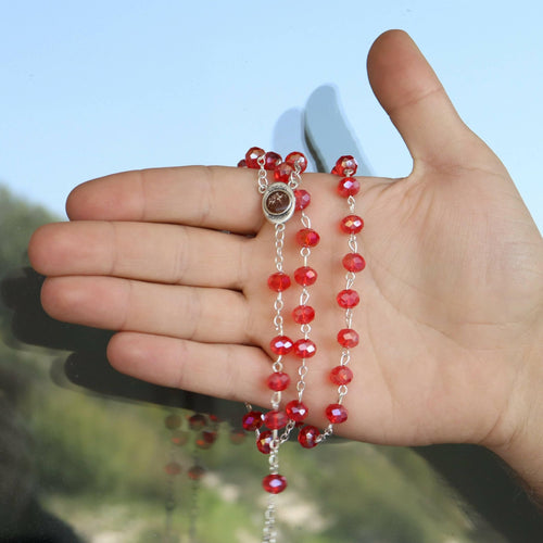 Rosary Red with Box Necklace Jerusalem Catholic Beads 