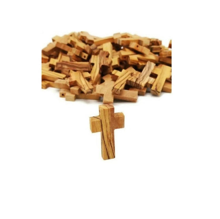100 Pcs Olive Wood Cross Hand Made Jerusalem Pendants Holy Land Crosses Gift