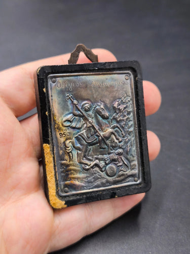 Vintage 950 Silver Greek Orthodox Icon Saint Demetrios Byzantine Art Greece