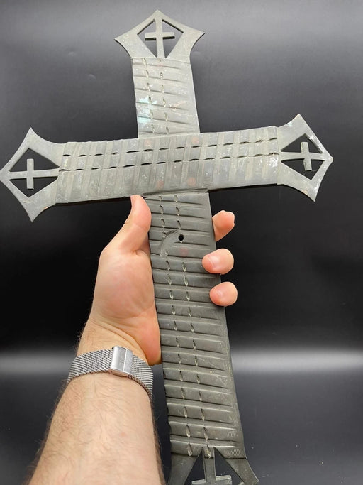 Large Vintage Processional Cross | 19.6" Heavy Metal Coptic Wall Cross | Handcrafted Christian Altar & Home Decor Collectible