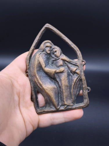 Antique Bronze Holy Family Plaque Jesus Mary Christian Religious Art Wall Decor