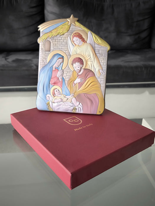 Christmas Nativity Icon 5.51" 950 Silver Italy Handicraft byzantine Holy Family