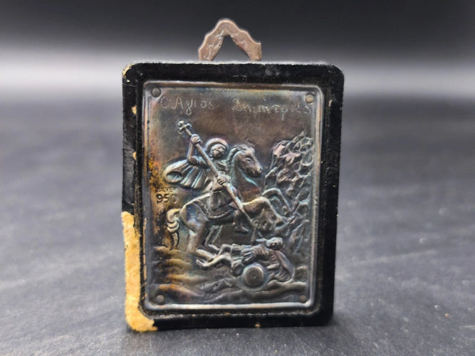 Vintage 950 Silver Greek Orthodox Icon Saint Demetrios Byzantine Art Greece