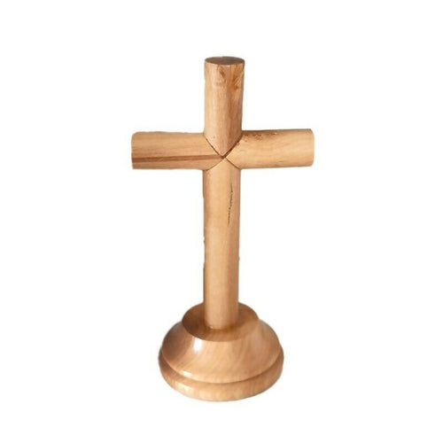 Round Olive Wood Cross Hand Made With Certificate of Authenticity Standing Holy Land Jerusalem Holy Blessed Gift Home Christian