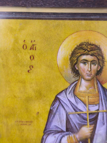 Vintage Greek Orthodox Icon Saint Tryphon Wood Plaque Athens Greece 12"