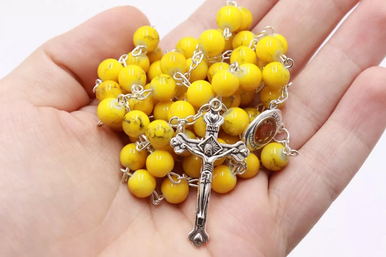 Yellow Rosary beads Necklace Jerusalem box gift souvenir Holy Land Christianity