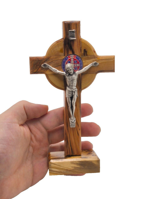 Standing Cross Saint St Benedict 7" Olive Wood Holy Land Hand Made crucifix