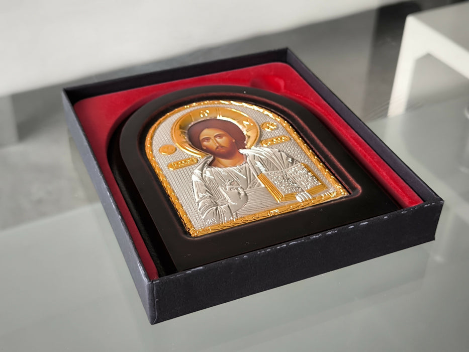 Icon of Christ Jesus 4.33" Silver 950° Religious Wood Handicraft Christianity