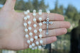 2 pc Rosary White Necklace Jerusalem Catholic Beads Soil Crystals Holy Land