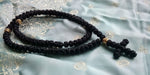 100-Knot Handmade Prayer Rope Nylon Cord in black with gold details