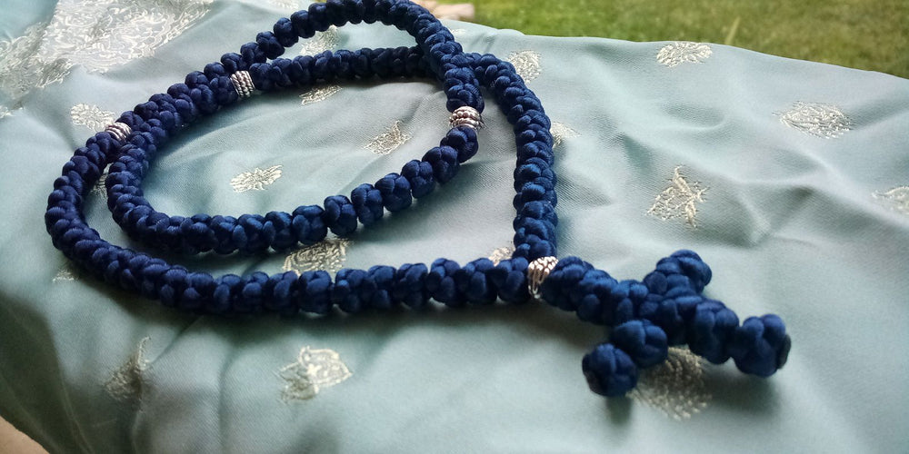 100-Knot Handmade Prayer Rope Nylon Cord in navy blue