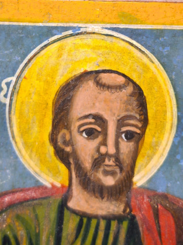 Antique 19th C. Greek Orthodox Icon Saint Luke Evangelist Hand Painted Wood