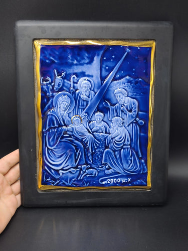 Vintage 2000 Byzantine Icon Replica Porcelain & Gold Orthodox Christian Art