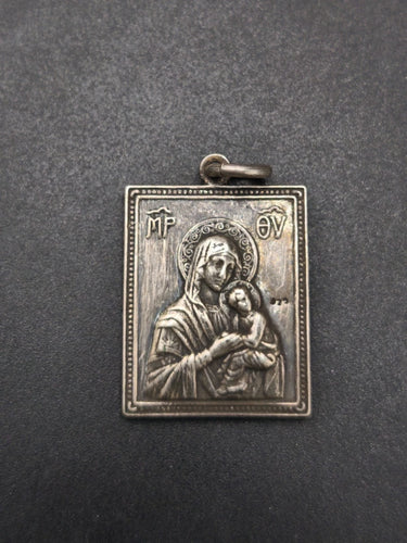 Vintage 925 Sterling Silver Virgin Mary & St Christopher Icon Pendant Plaque 7g
