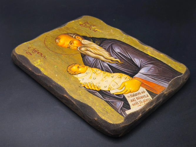 Vintage Traditional Byzantine Greek Orthodox Icon Saint Stylianos Child Wood 25x19cm