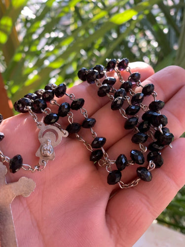 Rosary Vintage crystal black/purple beads Crucifix Catholic Italian †