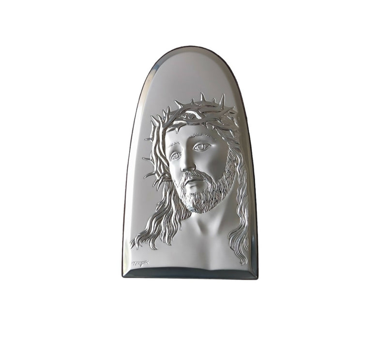 Jesus Christ Icon 4.72" Silver Religious Wood Handicraft Christianity Catholic