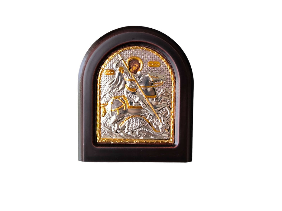 Saint George Icon 4.33" Silver 950° Religious Wood Handicraft Christianity