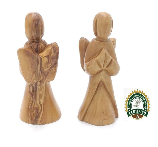 2 PCS Olive Wood Angel Statue Carved Hand Holy Land Bethlehem Handmade Made Catholic Christmas Nativity