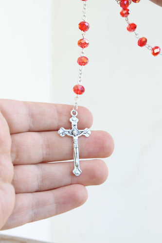 2 pc Rosary Red with Box Necklace Jerusalem Catholic Beads  with cross