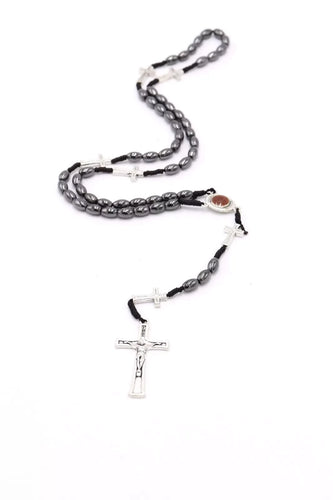 Rosary Black Hematite Bethlehem Hand Made Holy Land Crucifix Necklace Religion