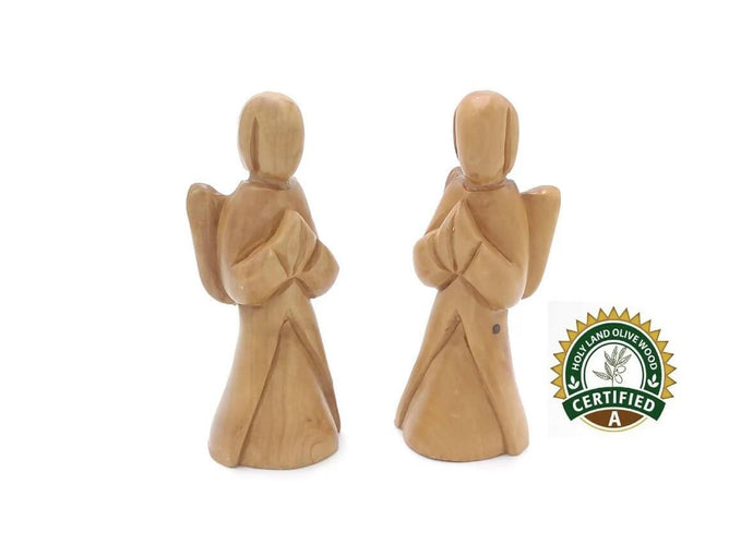 2 PCS Olive Wood Angel Statue Carved Hand Holy Land Bethlehem Handmade Made Catholic Christmas Nativity