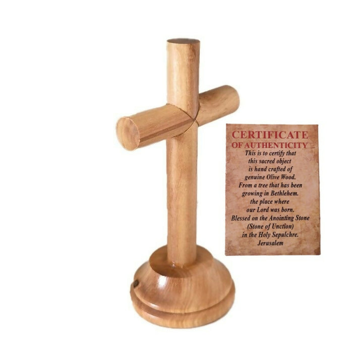 Round Olive Wood Cross Hand Made With Certificate of Authenticity Standing Holy Land Jerusalem Holy Blessed Gift Home Christian