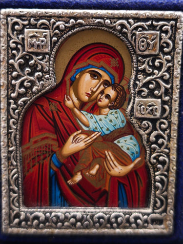 Vintage 925 Silver Greek Byzantine Icon Virgin Mary Jesus Certificate 27g 7x6cm