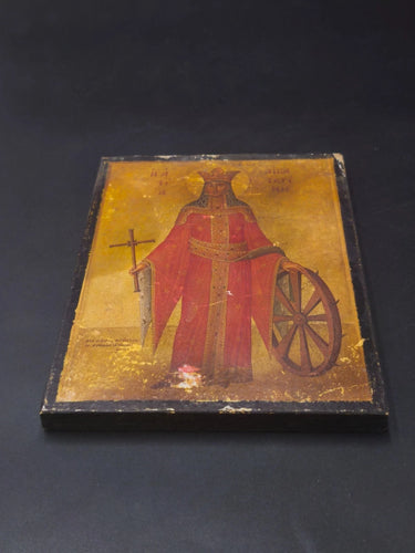 Greek Orthodox Icon St Catherine Wood Panel Christos Liondas Athens