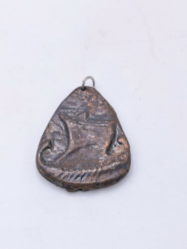 Vintage Bronze Sailing Ship & Nautical Mermaid Pendant Medallion, Rustic Maritime Boat Charm Jewelry, Nautical Amulet Gift