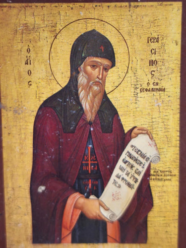 Vintage Greek Orthodox Wooden Icon Saint Gerasimos of Kefalonia Wall Art 10x7cm